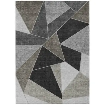 9' X 12' Coffee Charcoal And Gray Geometric Washable Indoor Outdoor Area Rug