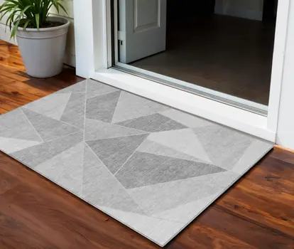 3' X 5' Gray Silver And Graphite Geometric Washable Indoor Outdoor Area Rug