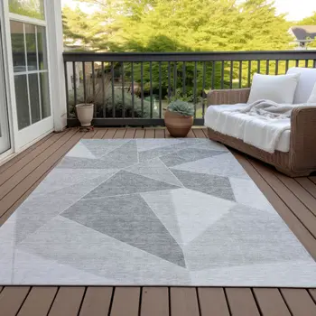 3' X 5' Gray Silver And Graphite Geometric Washable Indoor Outdoor Area Rug