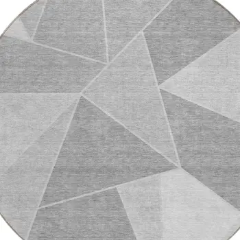 8' Gray Silver And Graphite Round Geometric Washable Indoor Outdoor Area Rug