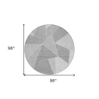 8' Gray Silver And Graphite Round Geometric Washable Indoor Outdoor Area Rug