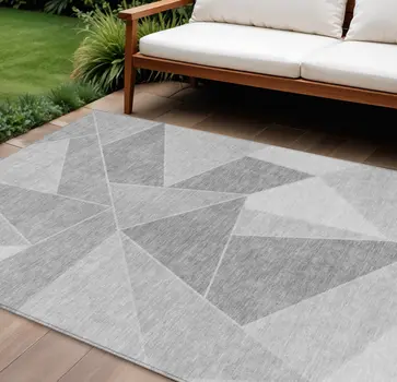 10' X 14' Gray Silver And Graphite Geometric Washable Indoor Outdoor Area Rug