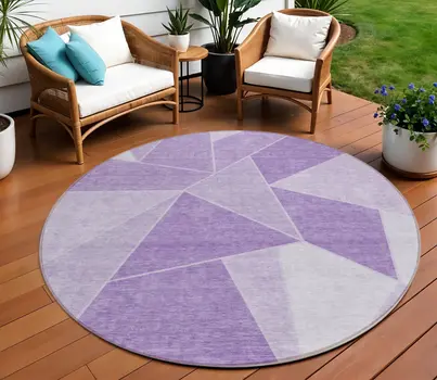 8' Lilac And Purple Round Geometric Washable Indoor Outdoor Area Rug