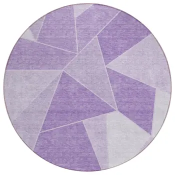 8' Lilac And Purple Round Geometric Washable Indoor Outdoor Area Rug