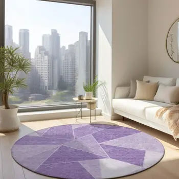 8' Lilac And Purple Round Geometric Washable Indoor Outdoor Area Rug