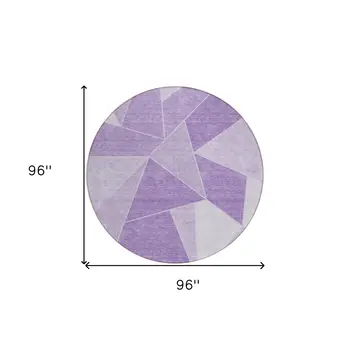 8' Lilac And Purple Round Geometric Washable Indoor Outdoor Area Rug