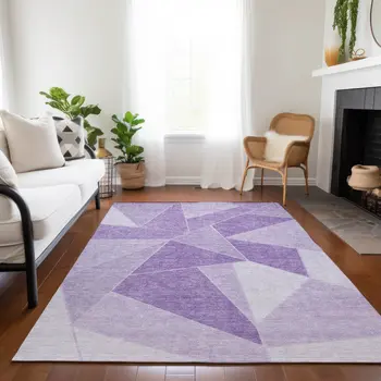 9' X 12' Lilac And Purple Geometric Washable Indoor Outdoor Area Rug