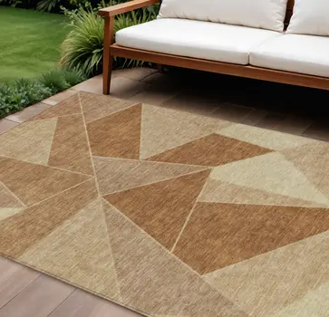 8' X 10' Orange Copper And Beige Geometric Washable Indoor Outdoor Area Rug