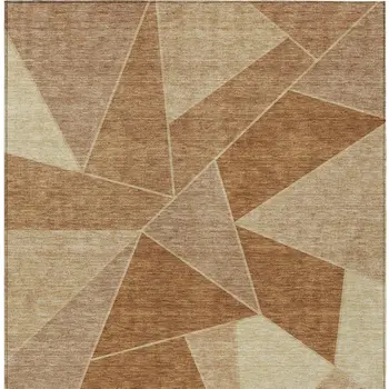 9' X 12' Orange Copper And Beige Geometric Washable Indoor Outdoor Area Rug