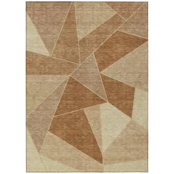 9' X 12' Orange Copper And Beige Geometric Washable Indoor Outdoor Area Rug