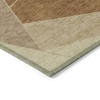 9' X 12' Orange Copper And Beige Geometric Washable Indoor Outdoor Area Rug