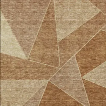 9' X 12' Orange Copper And Beige Geometric Washable Indoor Outdoor Area Rug