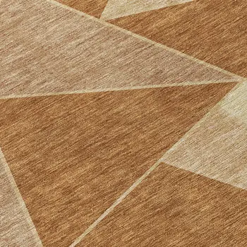 9' X 12' Orange Copper And Beige Geometric Washable Indoor Outdoor Area Rug