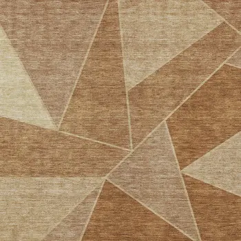 10' X 14' Orange Copper And Beige Geometric Washable Indoor Outdoor Area Rug