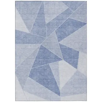 5' X 8' Sky Blue And Denim Blue Geometric Washable Indoor Outdoor Area Rug