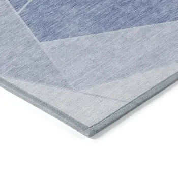 5' X 8' Sky Blue And Denim Blue Geometric Washable Indoor Outdoor Area Rug