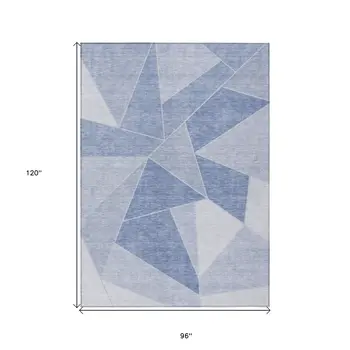 8' X 10' Sky Blue And Denim Blue Geometric Washable Indoor Outdoor Area Rug