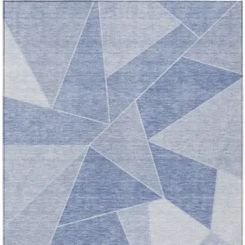 9' X 12' Sky Blue And Denim Blue Geometric Washable Indoor Outdoor Area Rug