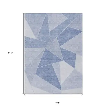 9' X 12' Sky Blue And Denim Blue Geometric Washable Indoor Outdoor Area Rug
