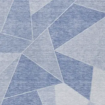 9' X 12' Sky Blue And Denim Blue Geometric Washable Indoor Outdoor Area Rug