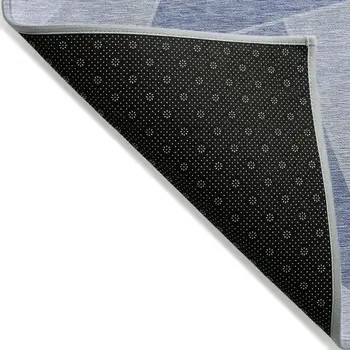 10' X 14' Sky Blue And Denim Blue Geometric Washable Indoor Outdoor Area Rug