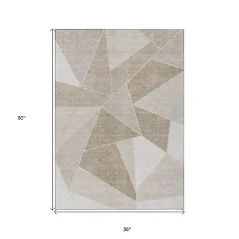 3' X 5' Taupe Brown And Beige Geometric Washable Indoor Outdoor Area Rug