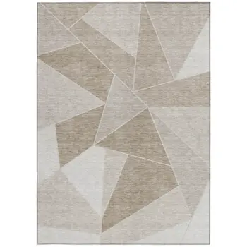 5' X 8' Taupe Brown And Beige Geometric Washable Indoor Outdoor Area Rug