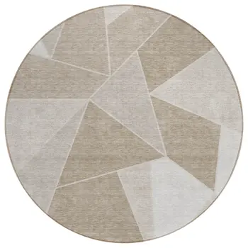 8' Taupe Brown And Beige Round Geometric Washable Indoor Outdoor Area Rug