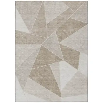 10' X 14' Taupe Brown And Beige Geometric Washable Indoor Outdoor Area Rug