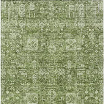 3' X 5' Artichoke Green And Ivory Oriental Washable Indoor Outdoor Area Rug