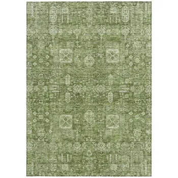 8' X 10' Artichoke Green And Ivory Oriental Washable Indoor Outdoor Area Rug