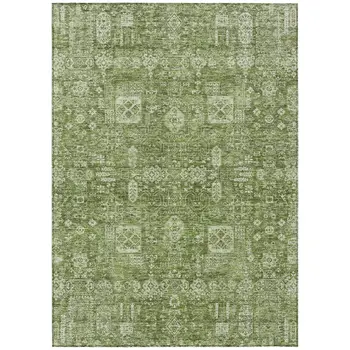 8' X 10' Artichoke Green And Ivory Oriental Washable Indoor Outdoor Area Rug