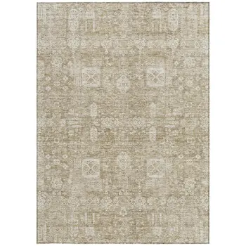 8' X 10' Beige Tan And Ivory Oriental Washable Indoor Outdoor Area Rug