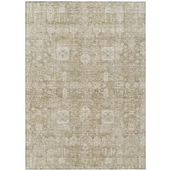 8' X 10' Beige Tan And Ivory Oriental Washable Indoor Outdoor Area Rug