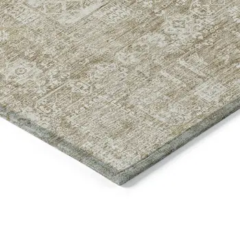 8' X 10' Beige Tan And Ivory Oriental Washable Indoor Outdoor Area Rug
