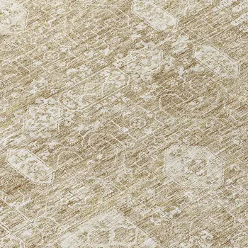 8' X 10' Beige Tan And Ivory Oriental Washable Indoor Outdoor Area Rug