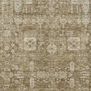 5' X 8' Brown Beige And Ivory Oriental Washable Indoor Outdoor Area Rug