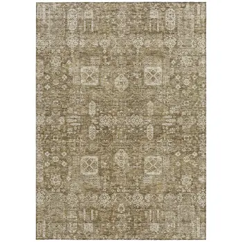 9' X 12' Brown Beige And Ivory Oriental Washable Indoor Outdoor Area Rug