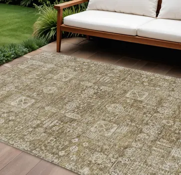 9' X 12' Brown Beige And Ivory Oriental Washable Indoor Outdoor Area Rug