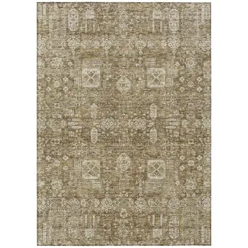 9' X 12' Brown Beige And Ivory Oriental Washable Indoor Outdoor Area Rug