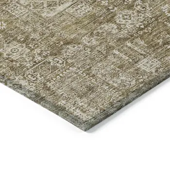 9' X 12' Brown Beige And Ivory Oriental Washable Indoor Outdoor Area Rug