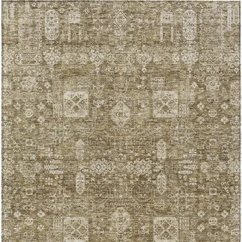 10' X 14' Brown Beige And Ivory Oriental Washable Indoor Outdoor Area Rug