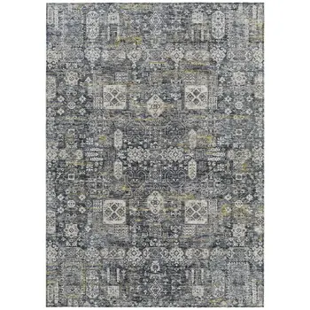 8' X 10' Charcoal Gray And Ivory Oriental Washable Indoor Outdoor Area Rug