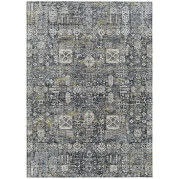8' X 10' Charcoal Gray And Ivory Oriental Washable Indoor Outdoor Area Rug