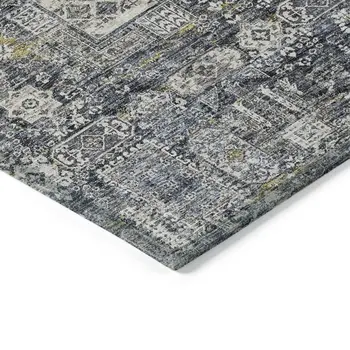 8' X 10' Charcoal Gray And Ivory Oriental Washable Indoor Outdoor Area Rug