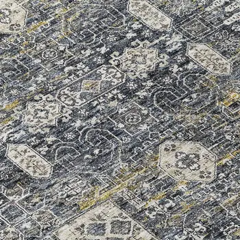 8' X 10' Charcoal Gray And Ivory Oriental Washable Indoor Outdoor Area Rug