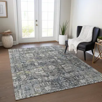 9' X 12' Charcoal Gray And Ivory Oriental Washable Indoor Outdoor Area Rug