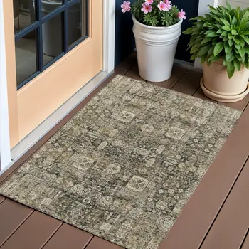 3' X 5' Coffee And Beige Oriental Washable Indoor Outdoor Area Rug
