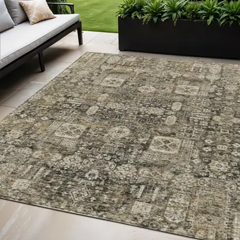 5' X 8' Coffee And Beige Oriental Washable Indoor Outdoor Area Rug