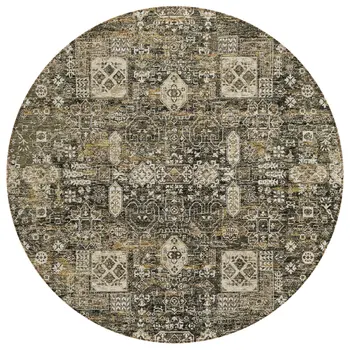 8' Coffee And Beige Round Oriental Washable Indoor Outdoor Area Rug